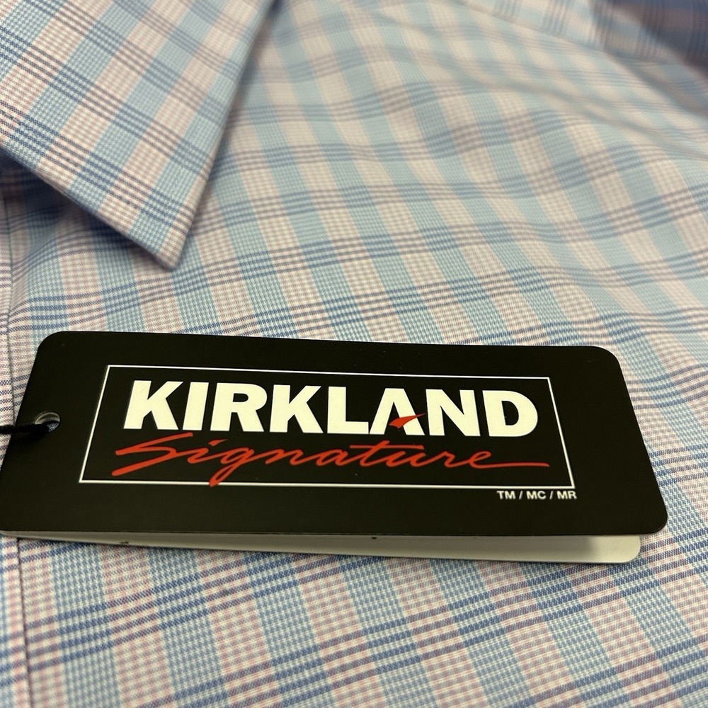 Kirkland Dress Shirt Mens 20 36/37 Tailored Fit Blue Pink Long Sleeve New - Picture 7 of 9